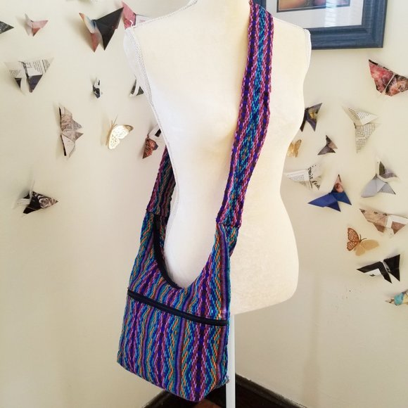 The ULTIMATE Boho Hippie Hobo Cloth Southwestern Multicolor Comfy Blue Crossbody - Picture 2 of 8